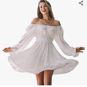 Tie back summer long lantern sleeve square neck mini dress